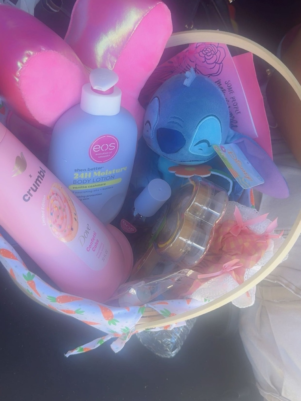 eos Lavender Body Lotion with Pink Bath Accessories Gift Basket
